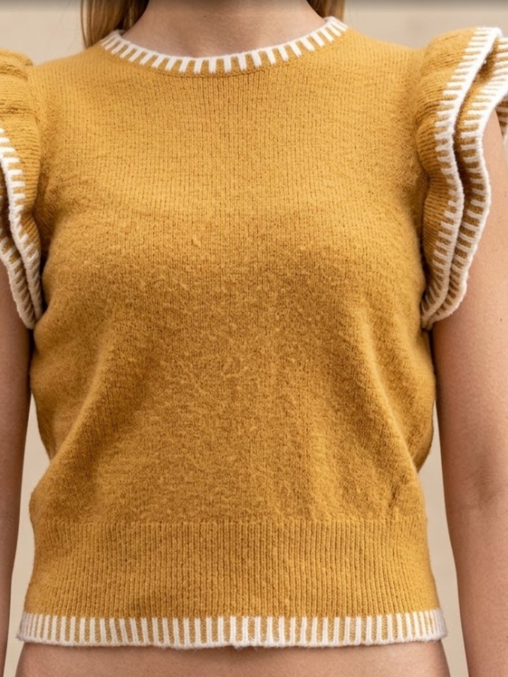 Mustard Yellow Ruffle Sleeve Sweater Top